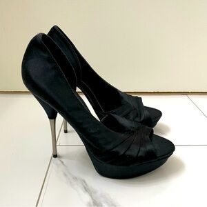 Aldo Black Satin Chrome High Heels